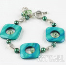 7.5 inches green pearl and shell bracelet with toggle clasp