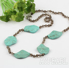 47 inches smoky quartz and burst pattern turquoise necklace with moonlight clasp