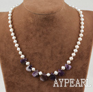 17.5 inches pearl and amethyst necklace with lobster clasp