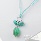 simple burst pattern turquoise pendant necklace with green thread