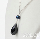black pearl and drop shaped black agate necklace with metal necklace chain
