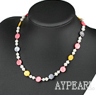 17.5 inches white pearl and multi color shell necklace