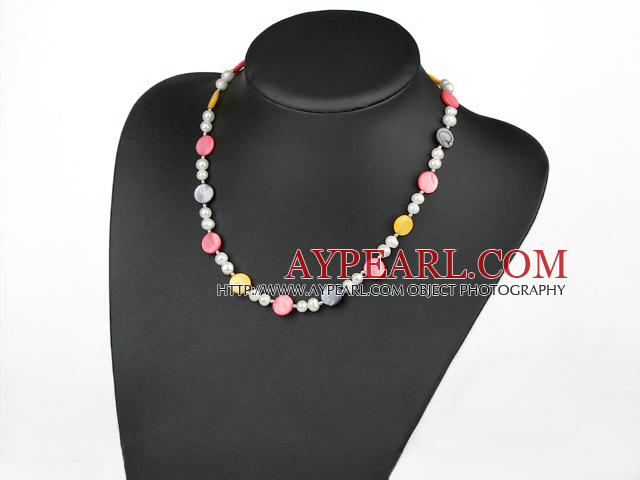 17.5 inches white pearl and multi color shell necklace