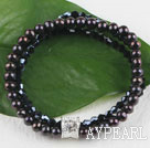 three strand black pearl and crystal bracelet 