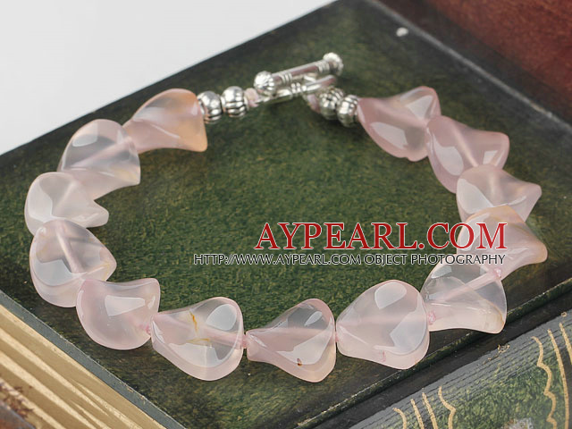 waved shape light pink agate bracelet with toggle clasp