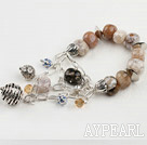 10*16mm agate and metal beads elastic bracelet with lovely charms