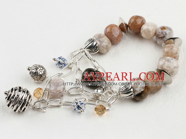 10*16mm agate and metal beads elastic bracelet with lovely charms