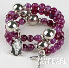 20.5 inches 8mm faceted purple agate wrap bangle bracelet with cross charm