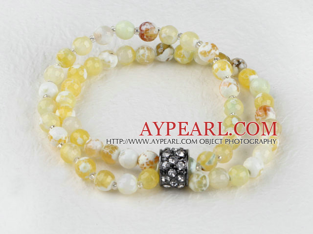 double strand stretchy 6mm faceted yellow color agate bracelet