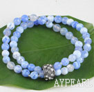 double strand stretchy 6mm faceted blue color agate bracelet