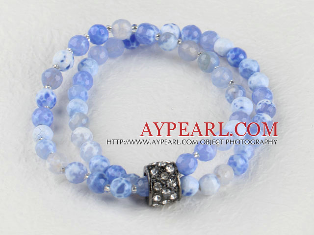 double strand stretchy 6mm faceted blue color agate bracelet
