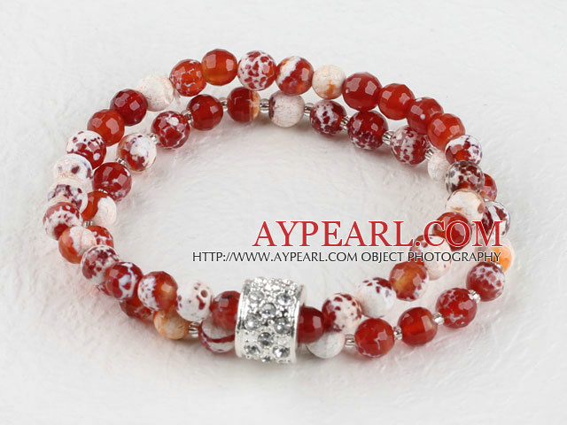 double strand stretchy 6mm faceted red color agate bracelet