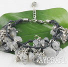 Multi strand black rutilated quartz bracelet with adjustable chain