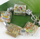 Multi color pattern square colored glaze bracelet with toggle clasp