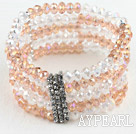 Multi Strands Light Pink and Clear Crystal Elastic Bangle Bracelet