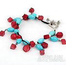 Assorted Turquoise and Red Coral Bracelet with Toggle Clasp