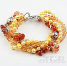 New Design Multi Strands Freshwater Pearl Crystal and Agate Bracelet