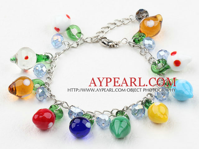 Blue Crystal and Lovely Colored Glaze Charm Bracelet