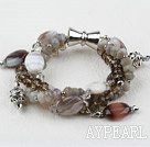 Faceted Flshing Stone and Gray Agate Bracelet with Big Magnetic Clasp