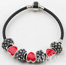 Red Color Heart Shape Accesorries and Black Rhinestone Charm Bracelet