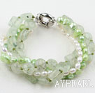 Light Green Series Multi Strands Assorted Freshwater Pearl and Prehnite Bracelet