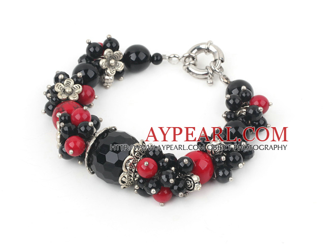 Assorted Black Agate and Alaqueca Bracelet with Moonlight Clasp