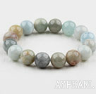 12mm Round Flower Aquamarine Beaded Stretch Bangle Bracelet