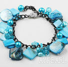 Sky Blue Series Blue Freshwater Pearl Shell and Crystal Bracelet with Metal Chain