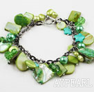 Green Series Green Freshwater Pearl Shell and Crystal Bracelet with Metal Chain