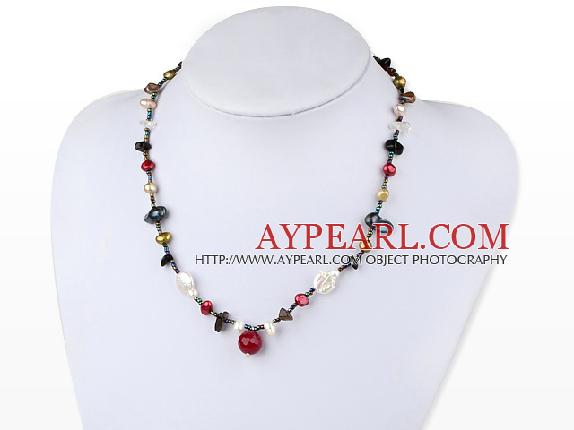 fantasy colorful crystal and pearl necklace