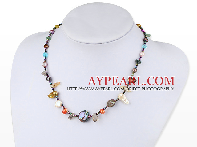 17.5 inches multi color pearl crystal necklace with magnetic clasp