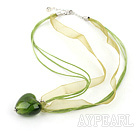 green heart shape colored glaze necklace with ribbon