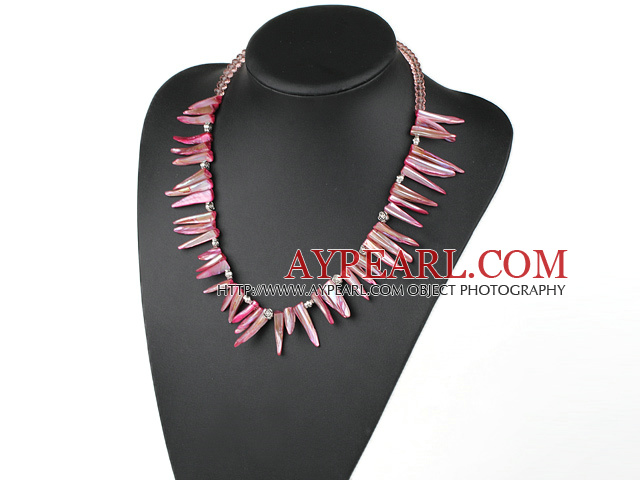 19.5 inches pink crystal and shell necklace