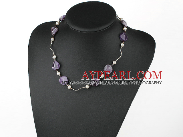 popular natural pearl and amethyst necklace with moonlight clasp