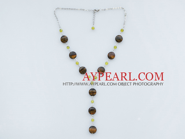 olive and tiger eye stone necklace with extendable chain