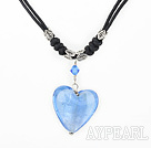 blue austrian crystal and heart colored glaze necklace with extendable chain
