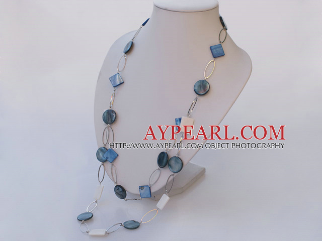 fashion dyed blue shell long style necklace