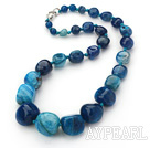 Single Strand Fillet Dark Blue Brazil Burst Pattern Agate Knotted Necklace