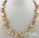 Elegant Single Strand Golden Biwa Pearl And Cluster Crystal Necklace