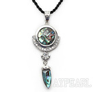 Wonderful Multi Abalone Shell And Rhinestone Charm Pendant Necklace With Black Cords