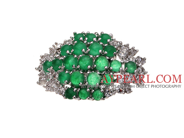 Mode-Rund Grün Intarsien Malaysian Jade -Brosche mit Strass Charming