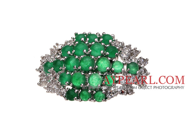 Muoti Round Green Upotekoristeinen Malaysian Jade rintakoru kanssa Charming strassit