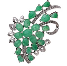 Fashion Branch Blandad hjärta och oval form Grön Inläggningar Malaysian Jade Brosch Med Charming strass