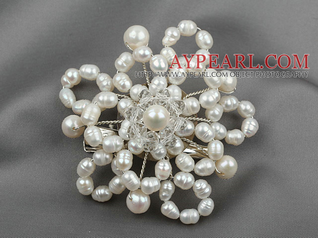 White Freshwater Pearl Crystal Brooch ( can also be hair accessories )