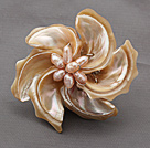 Natural Color Trochus Shell and Pink Pearl Flower Brooch