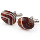 Charming Half Round Brown Banded Agate Cuff Link Decorations For Clothes