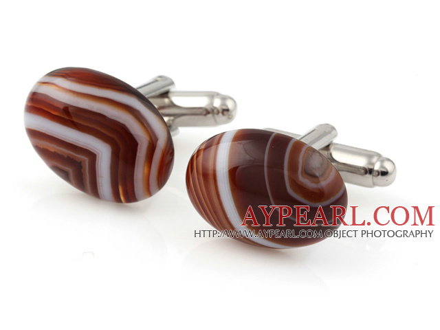 Charming Half Round Brown Banded Agate Cuff Link Decorations For Clothes
