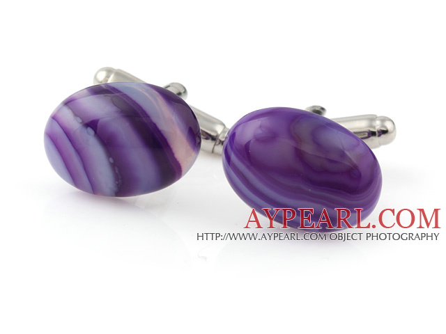 Fashion Half Round Purple Banded Agate Cuff Link Decorations For Clothes