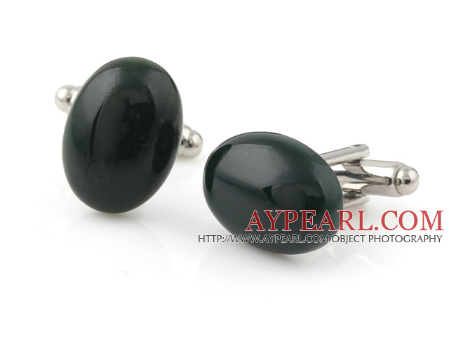 Fashion Natural Oval Shape Dark Green Stone Cuff Link Decorations For Clothes