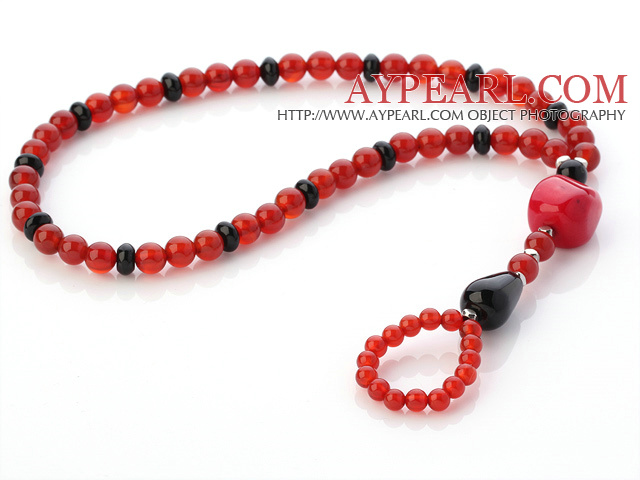 Fashion Black And Round Red Agate og Red Coral Beaded Anklet